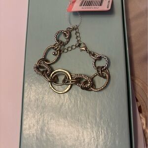 Silver-Tone Chain Link Bracelet with Rhinestone Accents